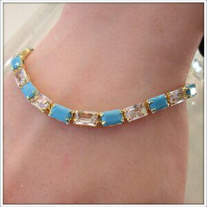 Turquoise natural Persian gemstone zircon 14k gold plated ladies bracelet